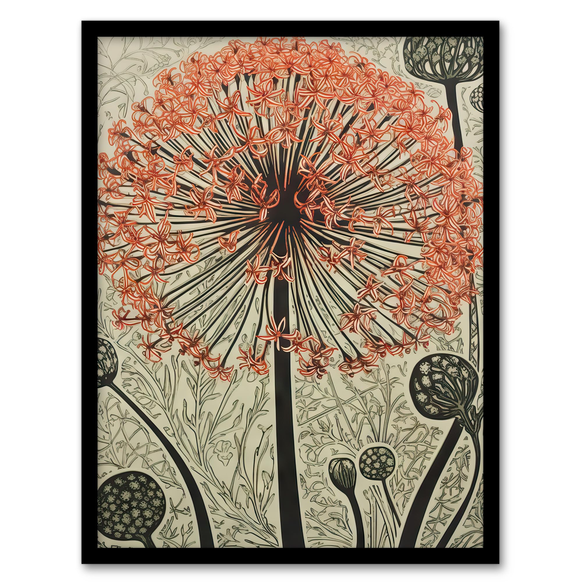 Artery8 Allium Flower Bloom And Buds Pink Grey Painting Spring Wildflower Floret Petals Decorative Pattern Nature Colourful Bright Floral Modern Artwork Artwork Framed Wall Art Print A4