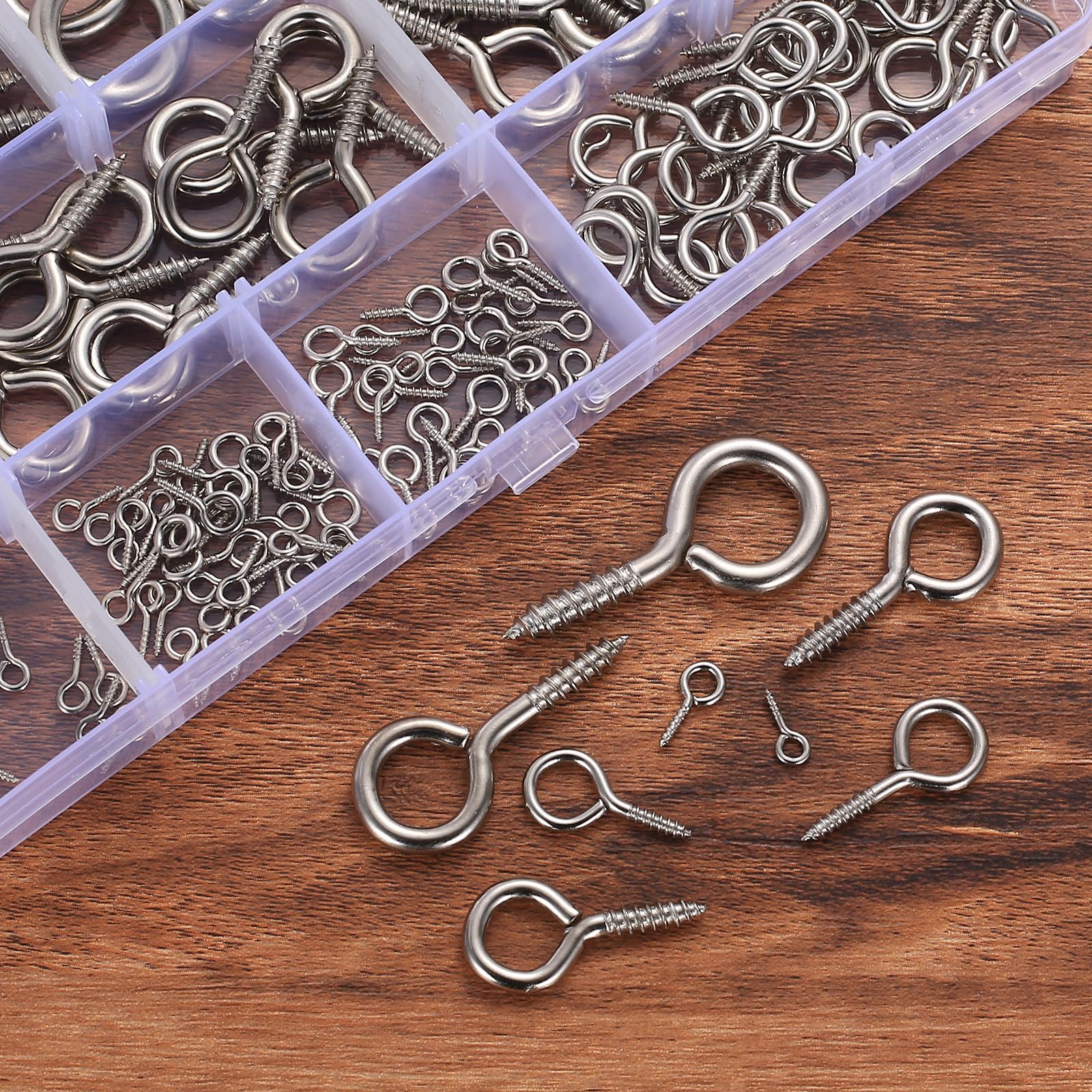 200 PzViti ad Occhiello Resistenti, Viti ad Occhiello Autofilettanti, Viti ad Anello con filettatura per legno, piante rampicanti da giardino e da casa (8 misure)