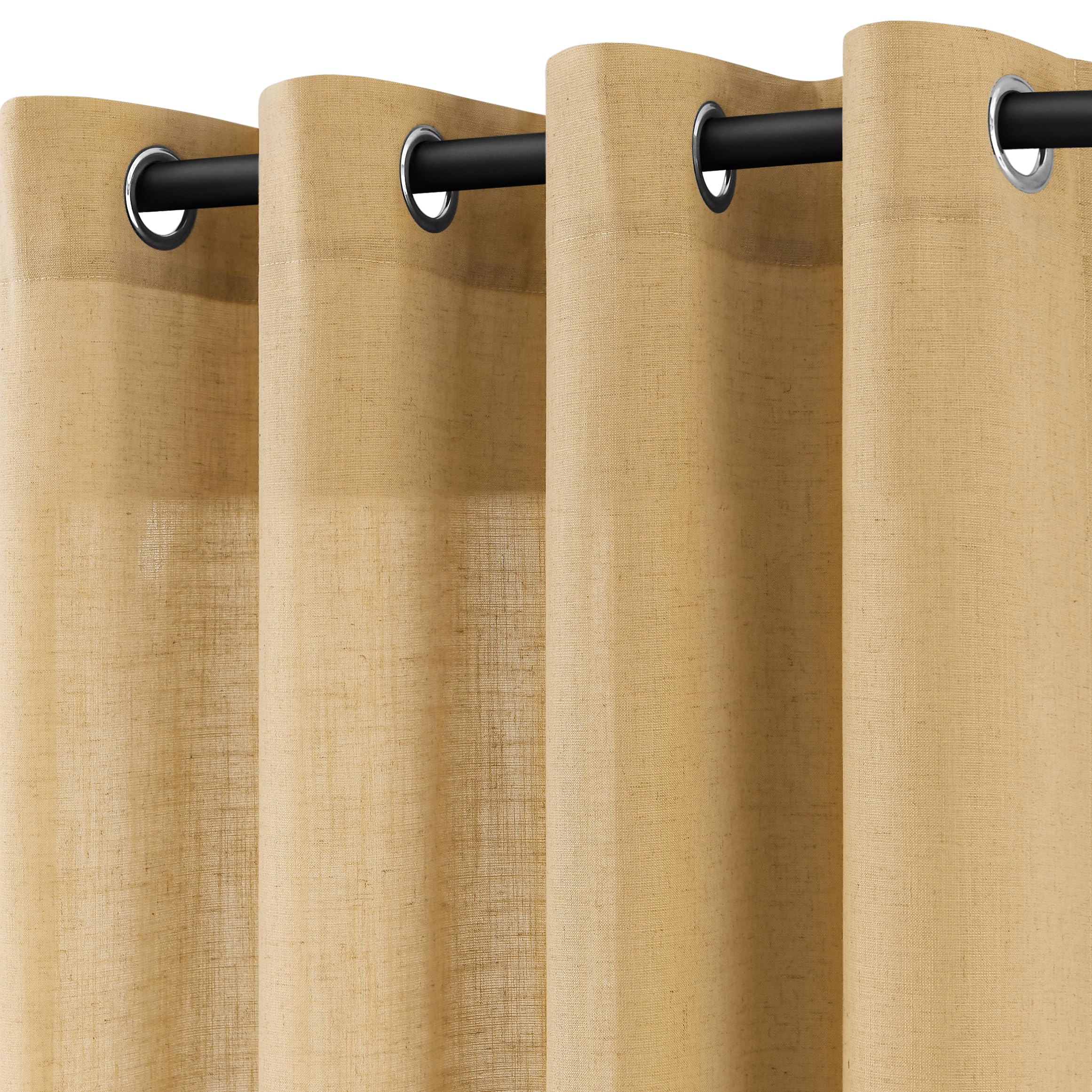 Photo 1 of Jowels Gold Yellow Linen Curtains 102 Inch Length 2 Panels for Living Room Bedroom, Light Filtering Sheer Curtains 102 Inches, Modern Farmhouse Grommet Semi Sheer Soft Privacy Drapes