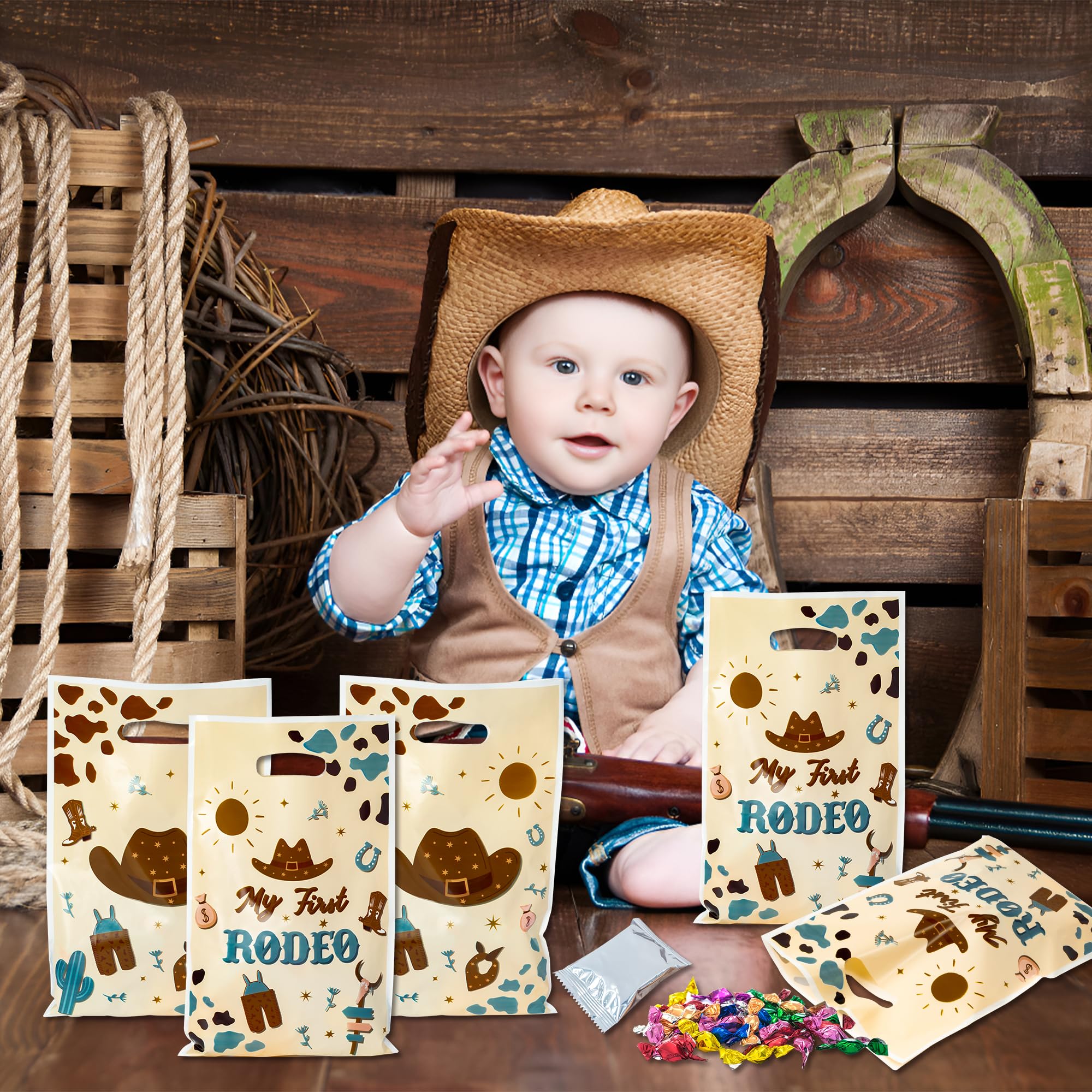 Linelglobal - Grande Sacchetto Regalo A Tema Cowboy Per Uomo - 32 Cm Con Biglietto E Carta Imballo - Perfetto Per Feste Western E Rodeo