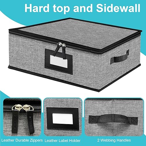 Miniatura 9 de Contenedores acolchados de almacenamiento de platos y estuches de almacenamiento de platos con tapa rígida para transporte en movimiento,