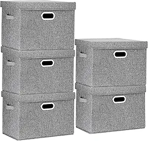 TYEERS Large Storage Bins with Lids, Collapsible, Washable, Fabric Storage Boxes for Organizing, 17.3x11.8x11.4 inches, 5 Pack, Gray