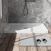 Vista 2 de Goodyo - Base de ducha de 32 x 48 pulgadas, 3 bandejas redondas rectangulares de acrílico para ducha, color blanco, diseño integrado de 3 lados