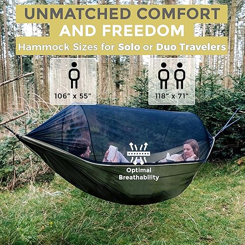 Miniatura 4 de Miztli Hamaca de camping  Hamaca portátil con amplia red y correas de árbol con bucles ajustables, hamaca doble e individual para exteriores,