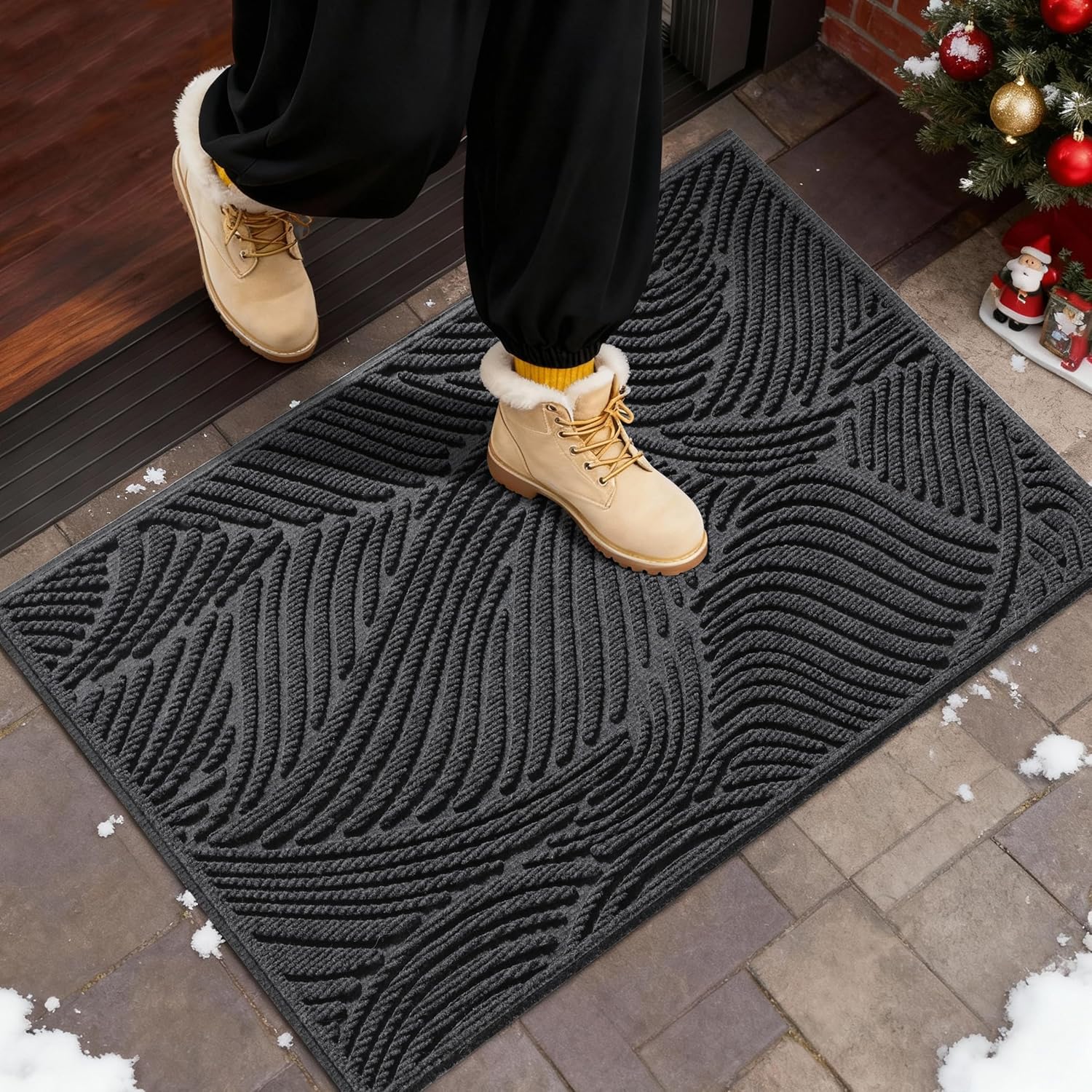 Yimobra Doormat Indoor Outdoor Entrance, Simple Stripes, All-Weather Waterproof & Non-Slip Mat for Front Door, Heavy Duty Polyester Welcome Mat for Garage, Patio-36x24, Dark Grey Dark Grey 36x24 Inch