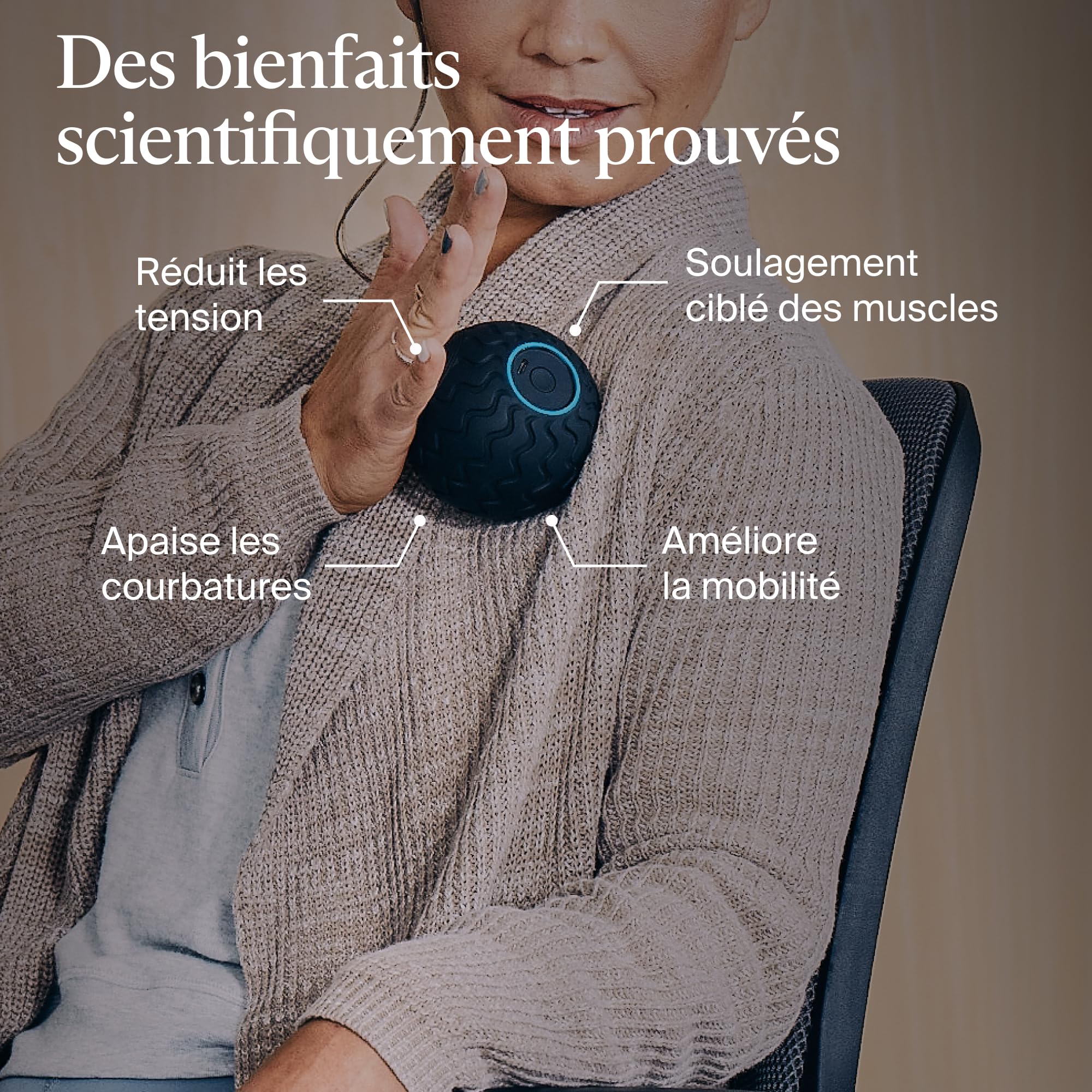 Wave Solo Série Wave - Appareil de massage portable pour les athlètes - Balle de thérapie par vibration - Technologie QuietRoll™ - 3 fréquences de vibration personnalisables dans l'appli Therabody