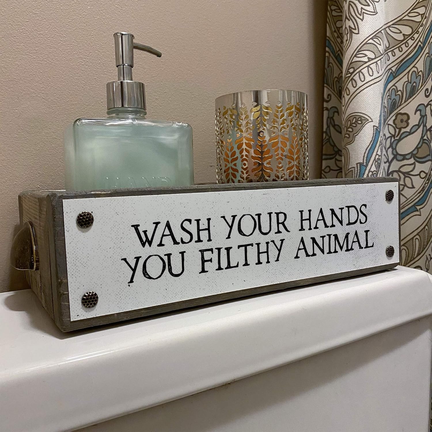 ANVEVO Wash Your Hands You Filthy Animal – Bathroom Box – Cute & Funny Rustic Farmhouse Bathroom Decor - Toilet Paper Holder - Wood Boxes with Sayings – Diaper Caddy