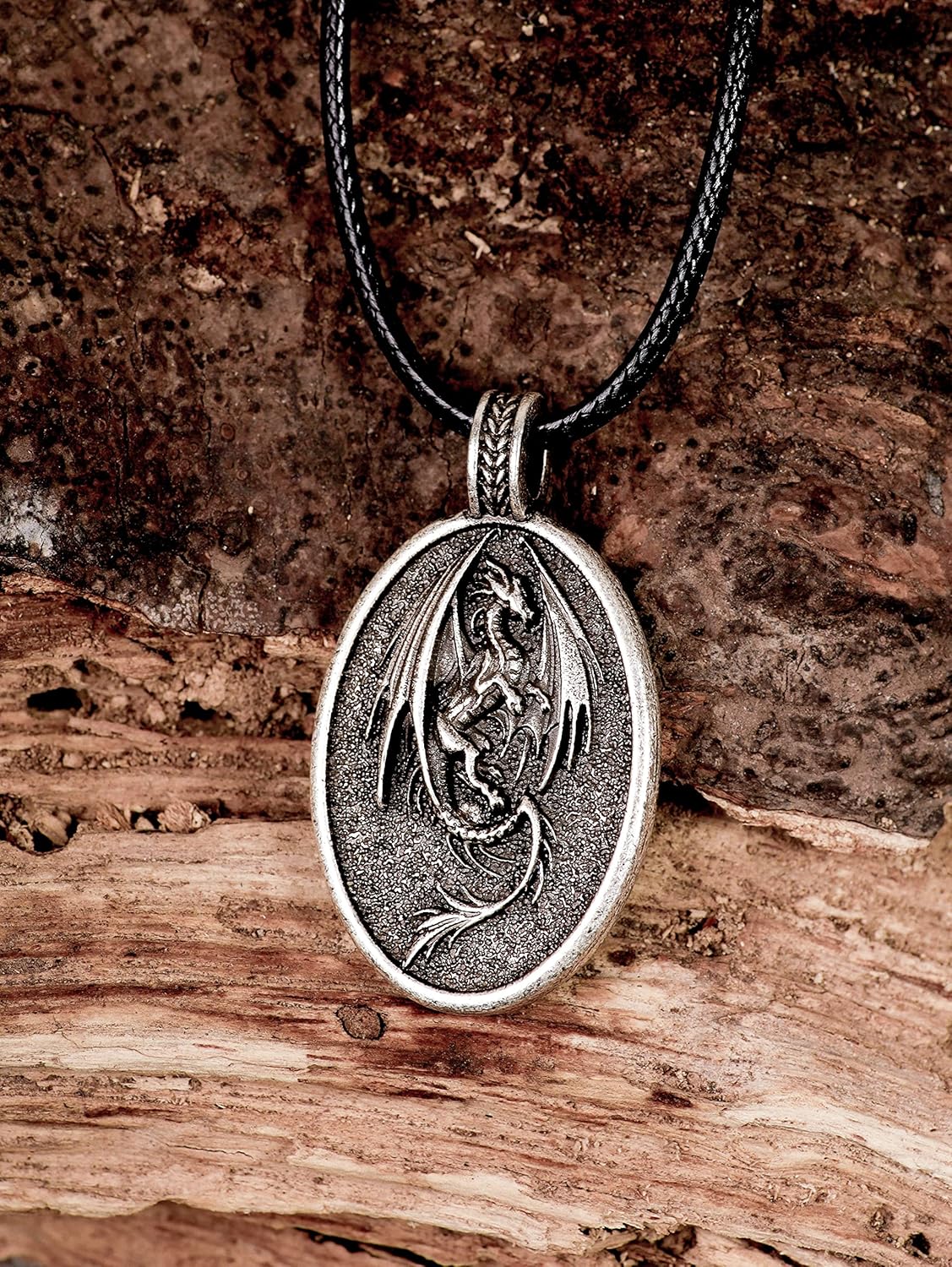 HAQUIL Dragon Necklace, Antique Medieval Dragon Pendant, Faux Leather Cord, Jewelry Gift for Men and Women - Image 4