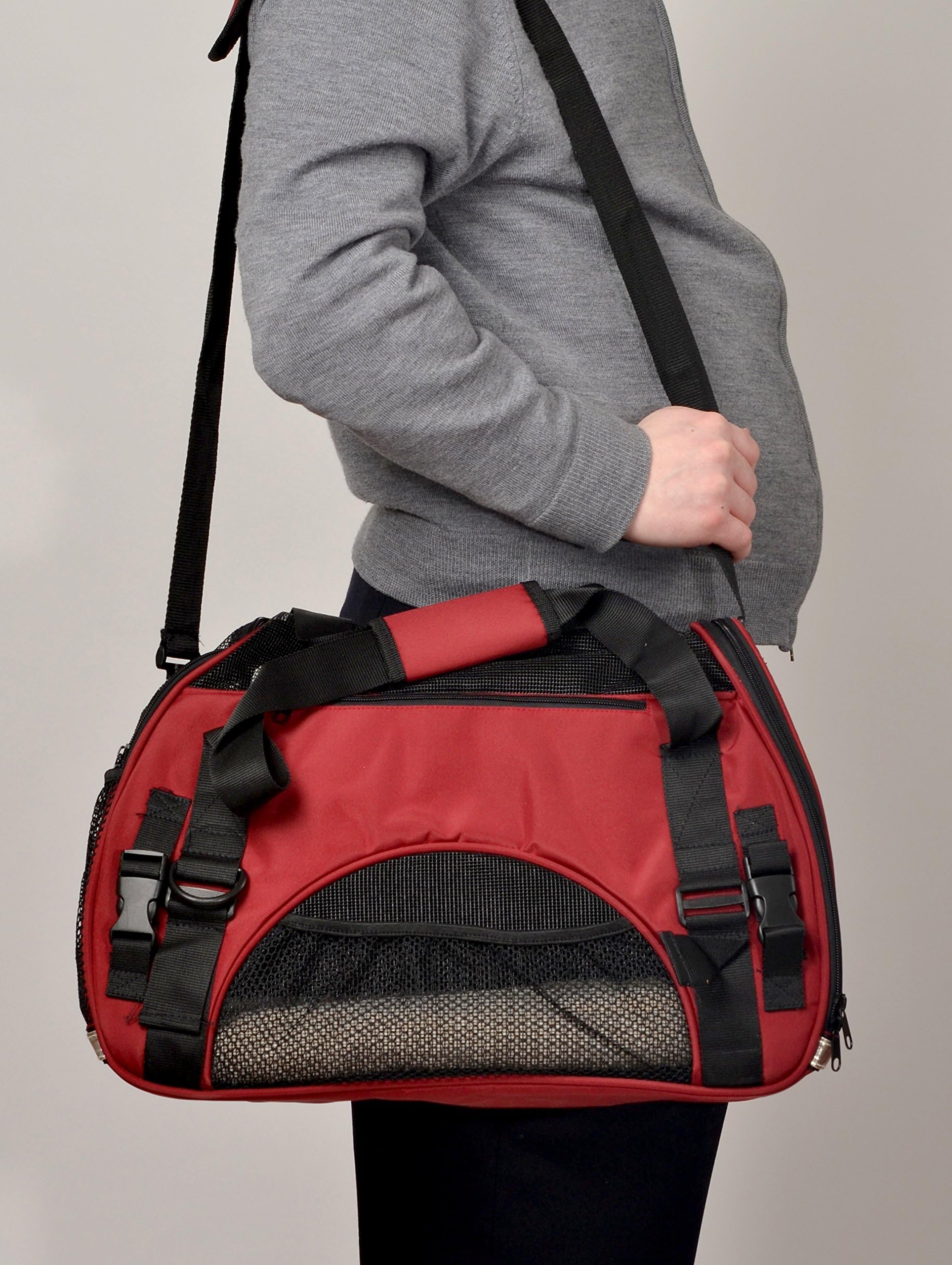 (TM) Microfiber Comfort Soft Sided Pet Carrier "FAA Approved" Travel Tote Bag (Maroon)