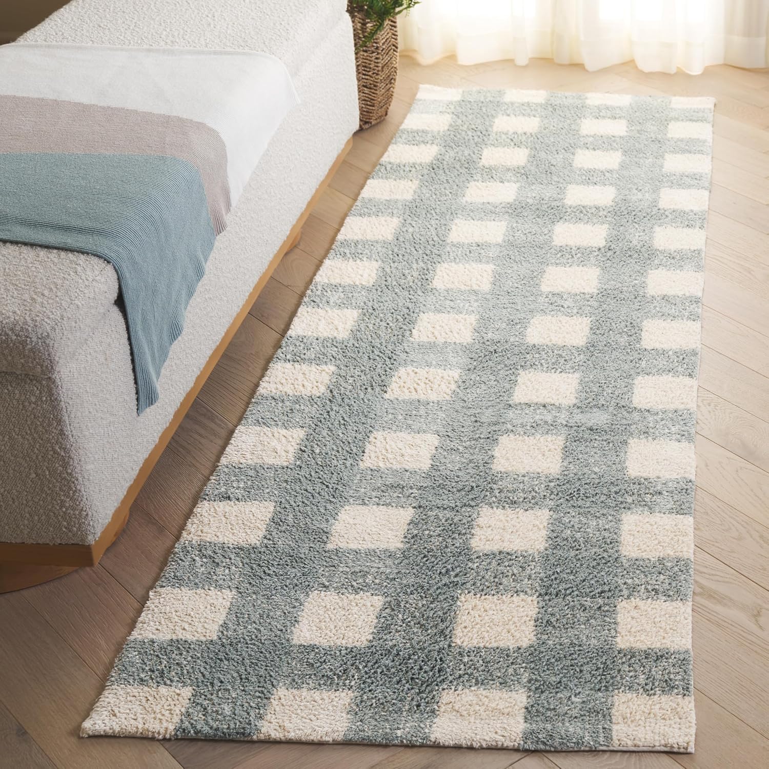 SAFAVIEH Washable Rug Easy Care Collection - 2'3" x 8' Runner, Ivory & Teal, Handmade Cotton, Easy to Clean, Ideal for Hallway, Foyer, Entryway, Bedroom (ECR216J)