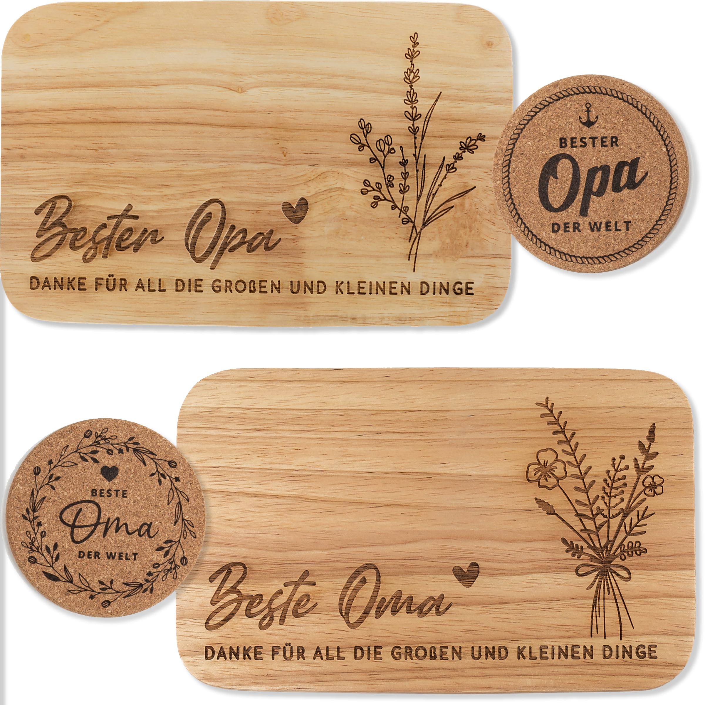kupi Geschenkset Oma und Opa Geschenke für Großeltern | Brettchen Oma und Opa Frühstücksbrettchen mit Gravur | Geschenk Holzbrettchen Set