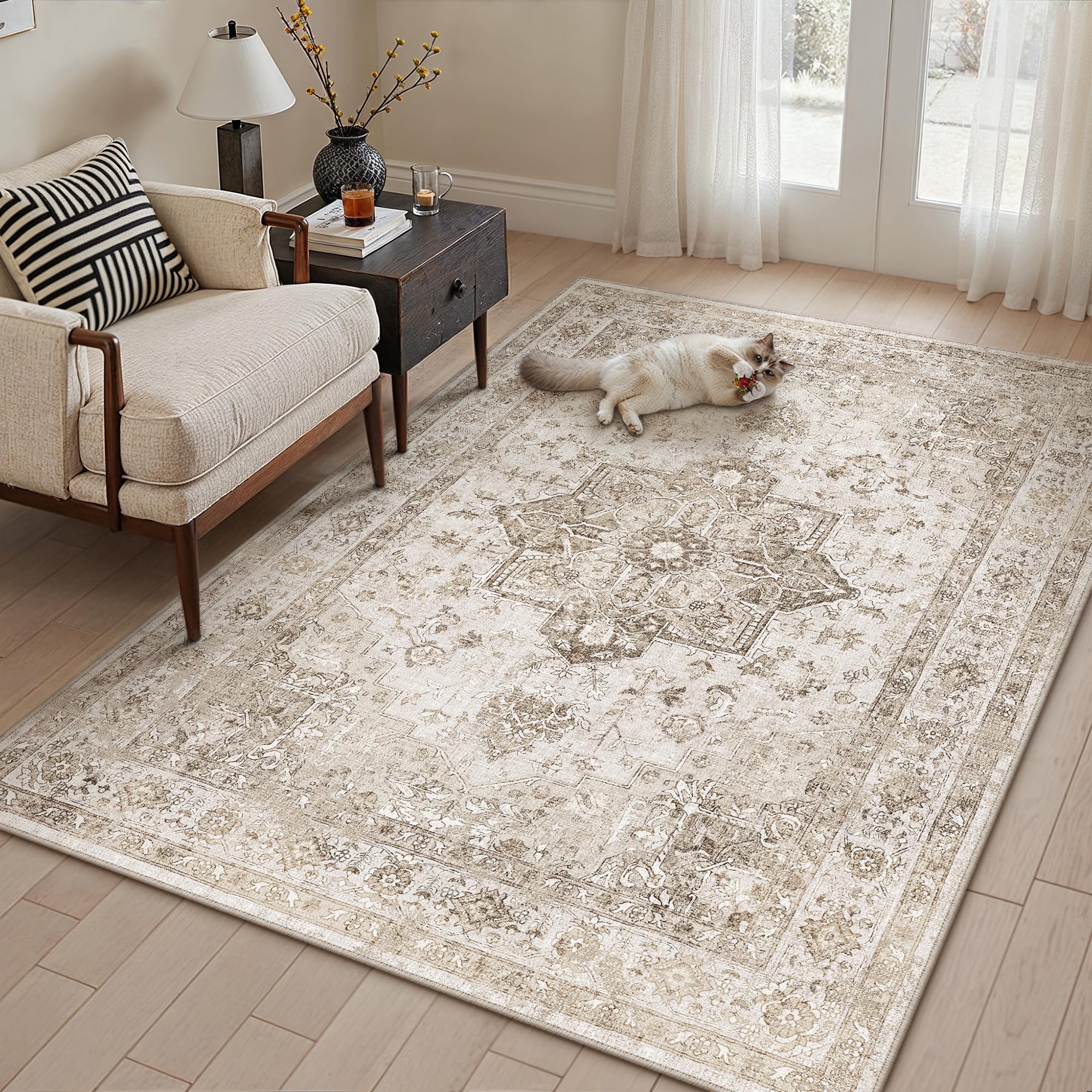 Amazon.com: PureCozy Taupe Area Rug 3x4 Washable Vintage Carpet