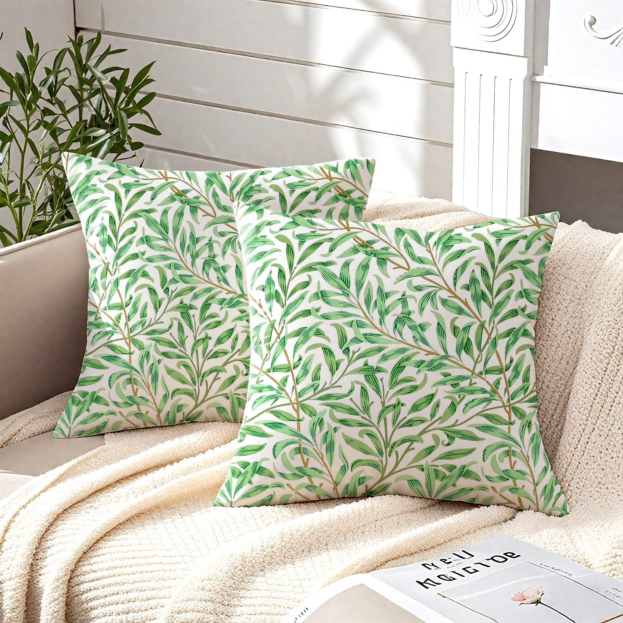 HUASHUZI Outdoor Cushion Covers Green Garden Decor Bench Couch Outdoor Cushions Furniture William Morris Leaf Decorations Double Sided 50x50cm Set of 2 Throw Pillow Case Home Sofa - Image 3