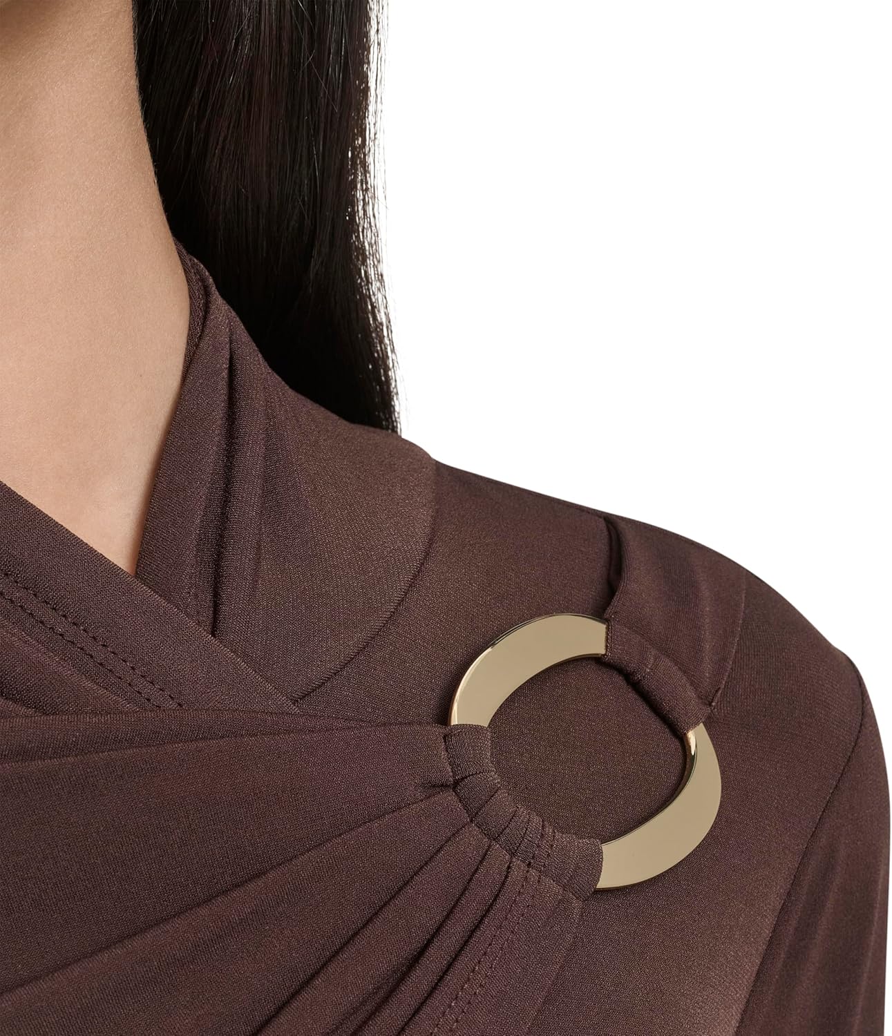 Halston Womens Long Sleeve Asymmetric Neck Hardware Detail Shirt - Image 5