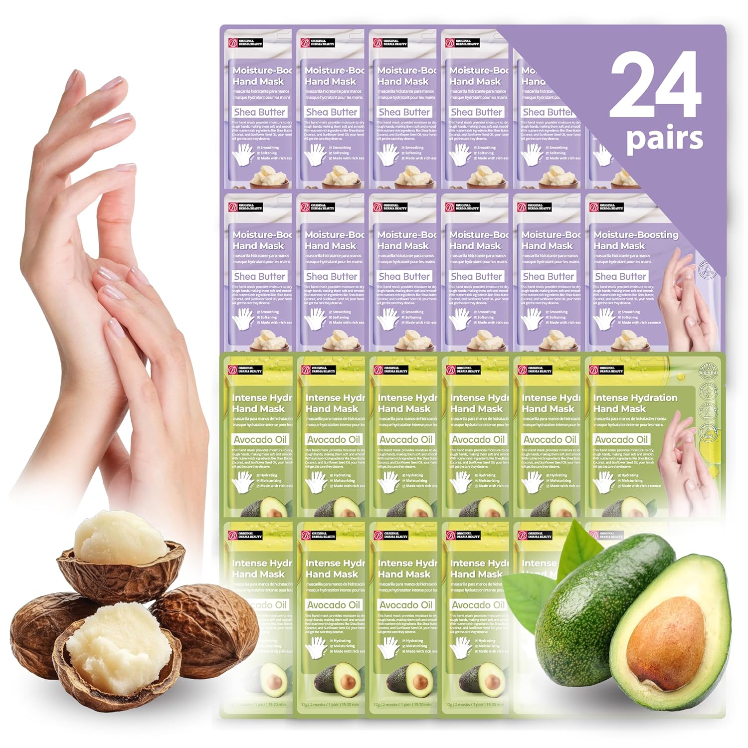 24 PK Original Derma Beauty Hand Mask Bulk Moisturizing Hand Gloves for Dry Hands Nail Care Essential, Best Mother’s Day Gift Idea, Self Care Women Gift (Shea Butter + Avocado) 24 PK Original Derma Beauty Hand Mask Bulk Moisturizing Hand Gloves for Dry Hands Nail Care Essential, Best Mother’s Day Gift Idea, Self Care Women Gift (Shea Butter + Avocado)