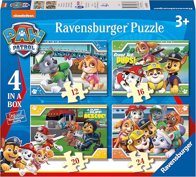 Ravensburger Paw Patrol 4 in Box (12, 16, 20, 24 Pieces) Jigsaw Puzzles for Kids Age 3 Years Up