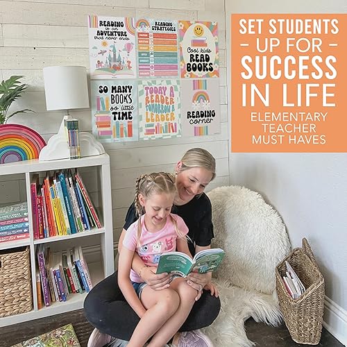 Miniatura 8 de Hadley Designs 6 carteles de lectura retro para decoración de biblioteca de aula para la escuela, carteles de lectura para escuela primaria, juegos