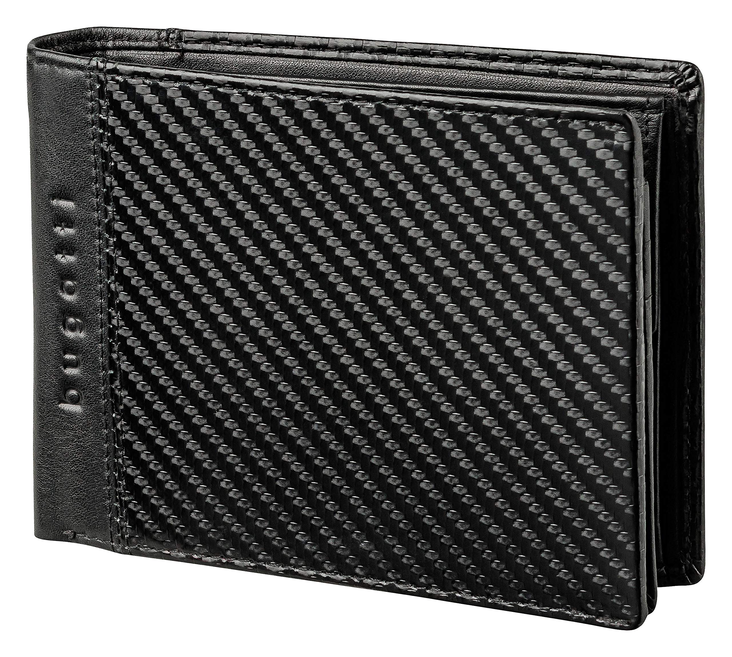 bugatti Comet Cartera RFID Hombre Piel Carbono con Monedero - Negro