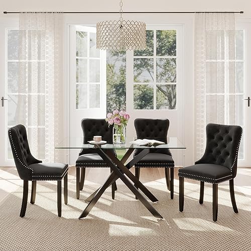 Miniatura 78 de Juego de comedor de cristal de lujo plateado de 5 piezas, juego de mesa de cocina minimalista moderno para 4 personas, juego de comedor con negro +