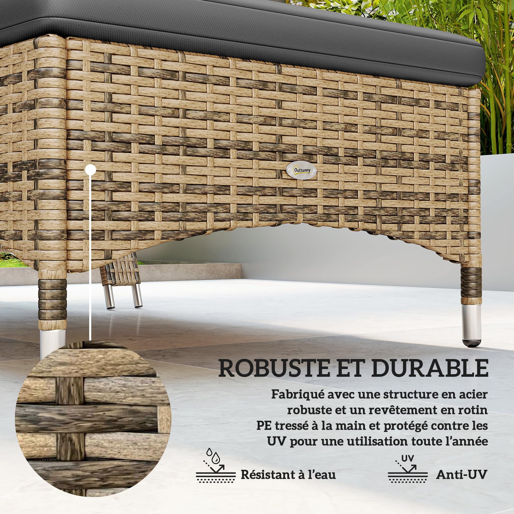 Outsunny Transat Bain de Soleil Grand Confort Matelas Têtière Jaune