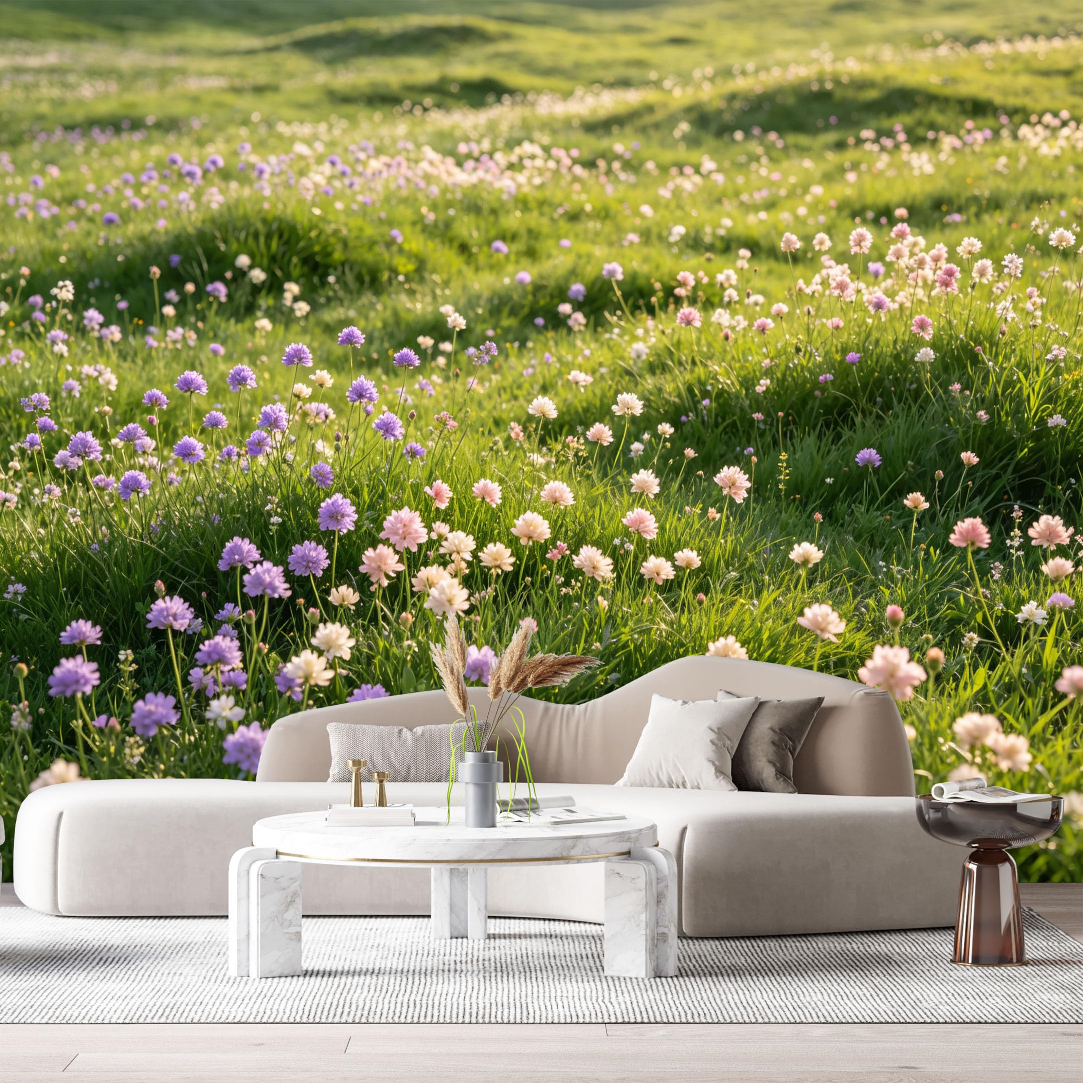 Custom Size Wall Murals Meadow Landscape Botanical Wildflowers Sunlight Bloom SelfAdhesive Wall Fabric Removable Large Wallpaper for Photo Living Room