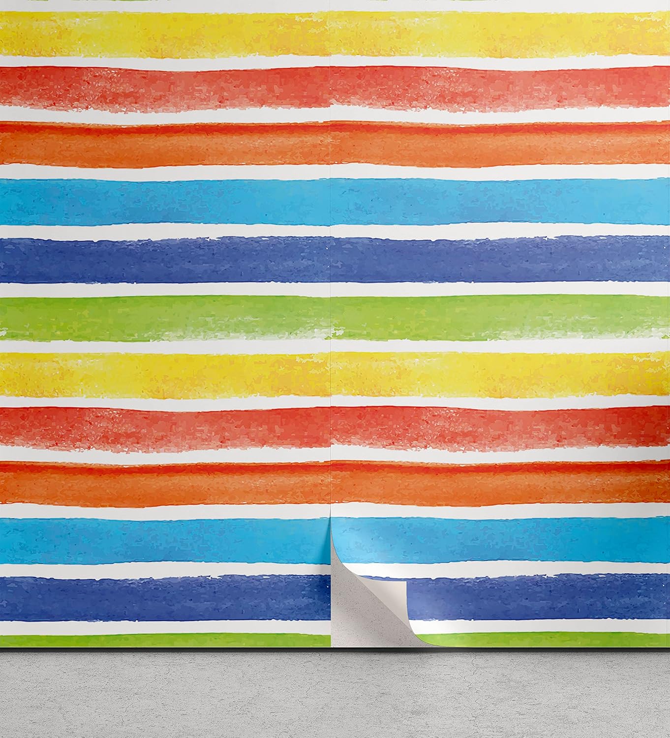 Lunarable Abstract Peel & Stick Wallpaper for Home, Rainbow Colored Watercolor Horizontal Paintbrush Bands Theme, Self-Adhesive Living Room Kitchen Accent, 13 x 36, White Multicolor