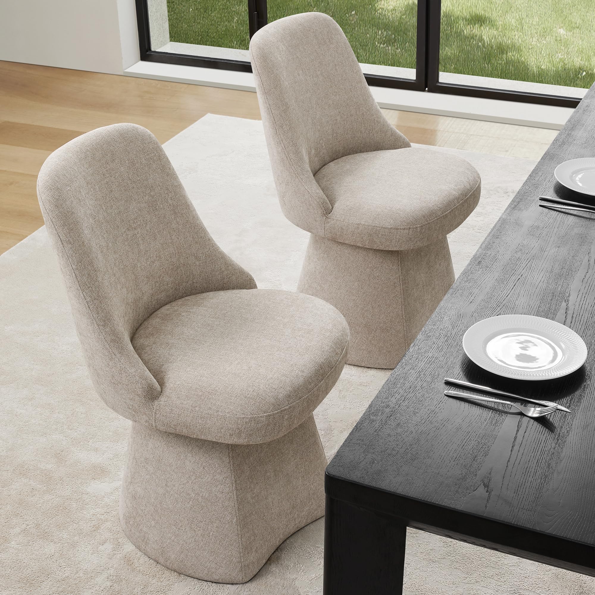 KISLOT Swivel Dining Chairs Set of 2, Upholstered Mid Century Modern Deskchair with High Back, Linen Fabric Kitchen Chairs for Dining Room, Bedroom,