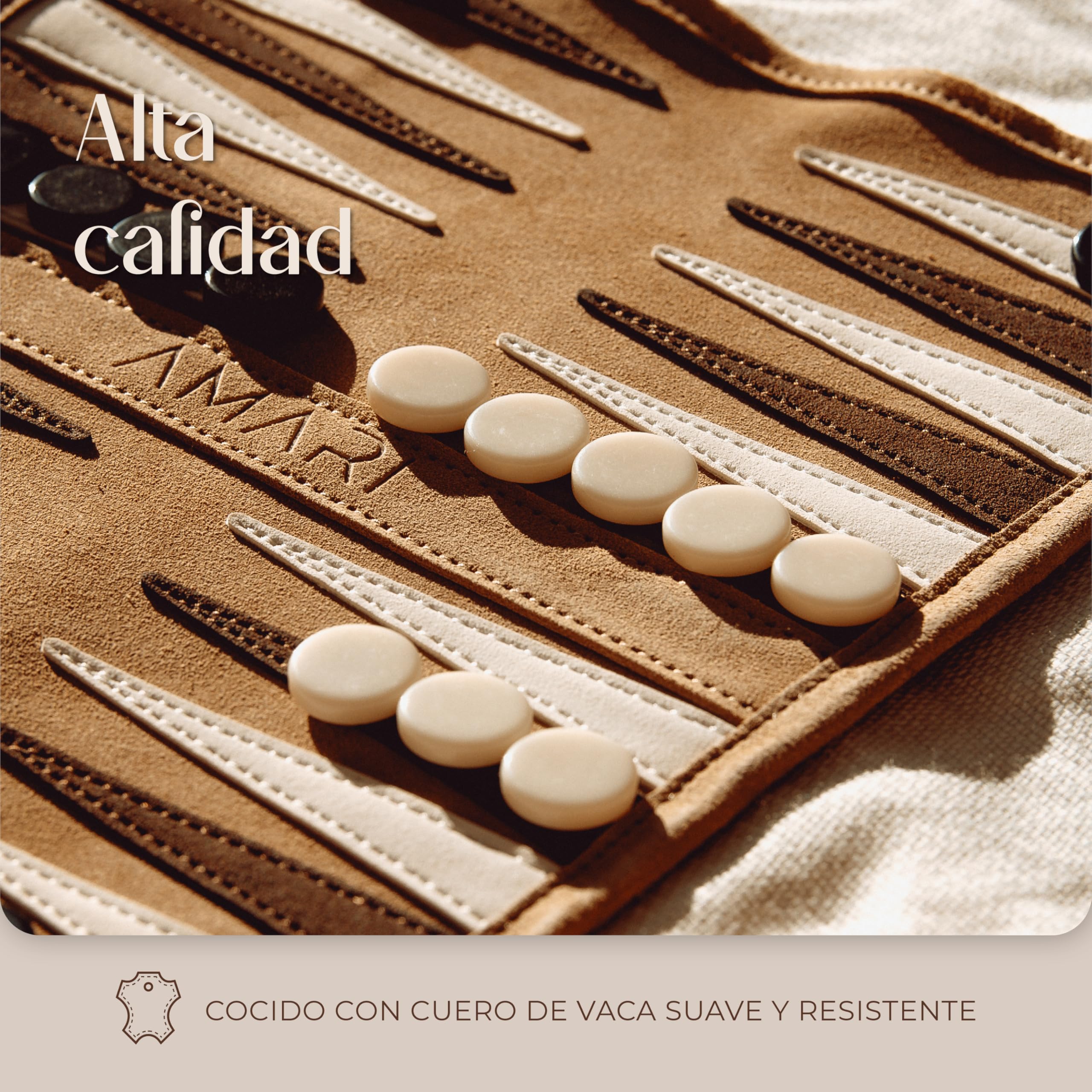 Amari ® Backgammon de Viaje de Piel 100% - Backgammon Enrollable para Viajes y Viajes - Back Gammon Maleta - Juego de Piel