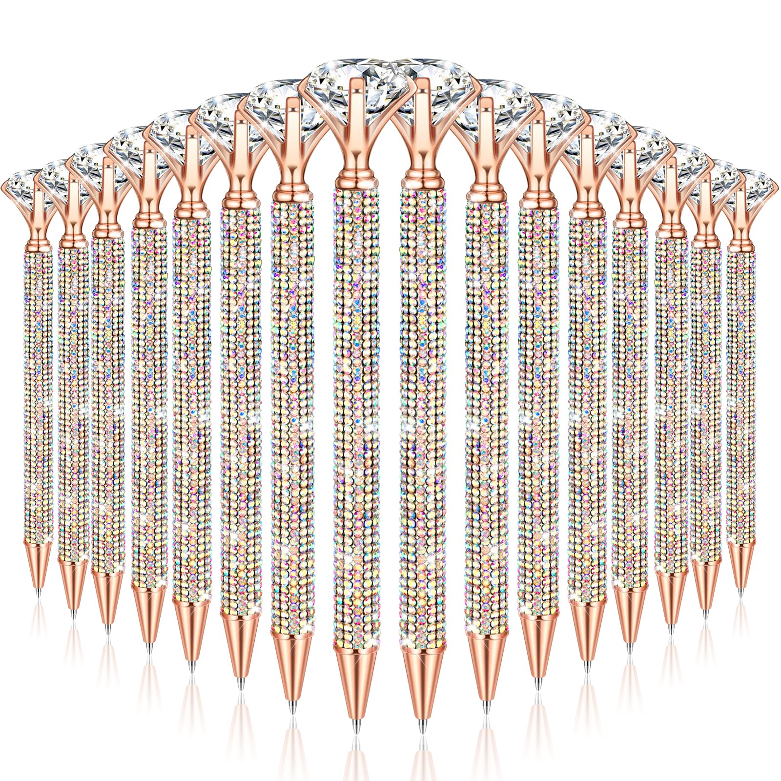 ZSMKJIAYE 16 Pcs Big Diamond Pens with Crystal Bling Rhinestone Pen Metal Diamond Ballpoint Pens Black Rhinestone Ink Pens for Women Wedding Bridal