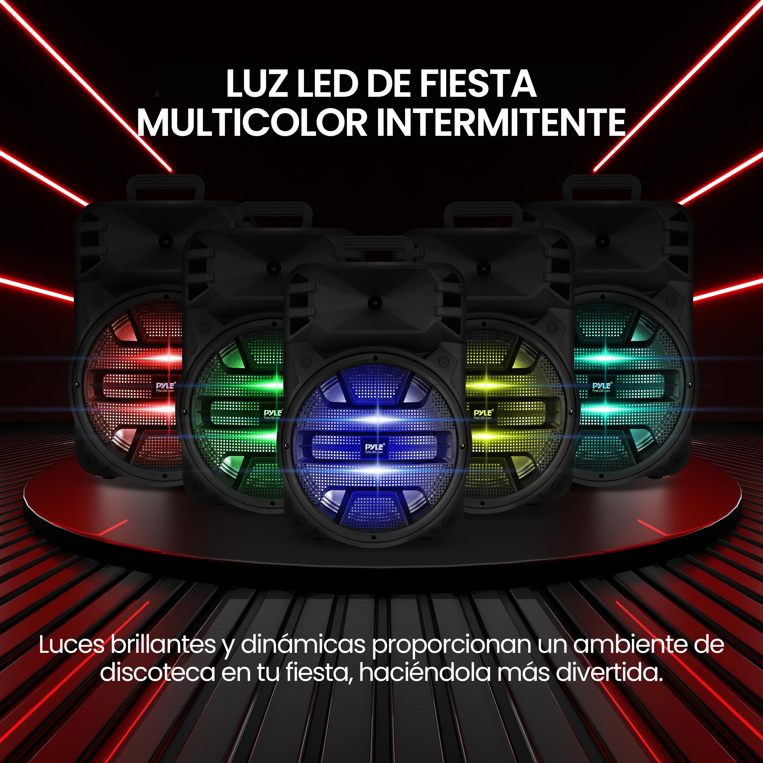 Pyle Altavoz Bluetooth Portátil de 30 cm - 800 Vatios - Altavoz de Karaoke con Luces LED DJ Más Recientes, Entradas USB/FM/BT/Aux/Control Remoto/Entrada para Micrófono y Batería Recargable Incorporada