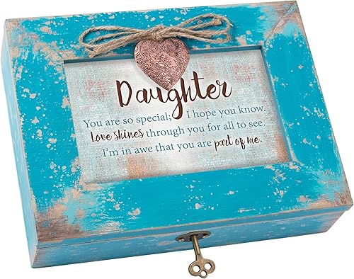 Cottage Garden Daughter So Special Love Shines Teal Distressed Jewelry - Caja de música con texto en inglés "Plays You Light Up My Life"