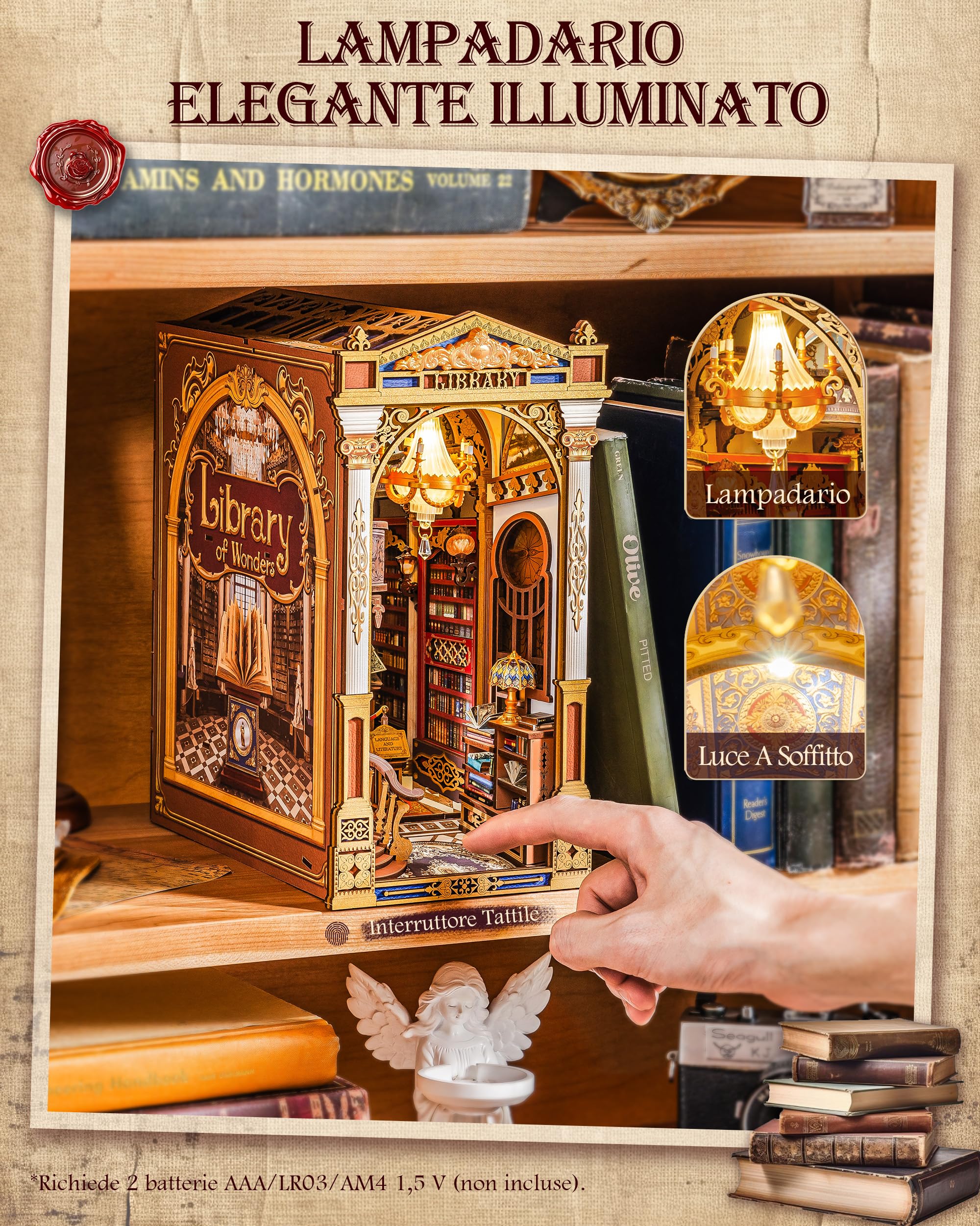 Rolife Book Nook Kit Miniature da Costruire DIY Booknook Libreria Delle Meraviglie 3d Puzzle Legno con Luci Decorazione Libreria Casa Modellismo da Costruire Adulti Diorama Modellismo