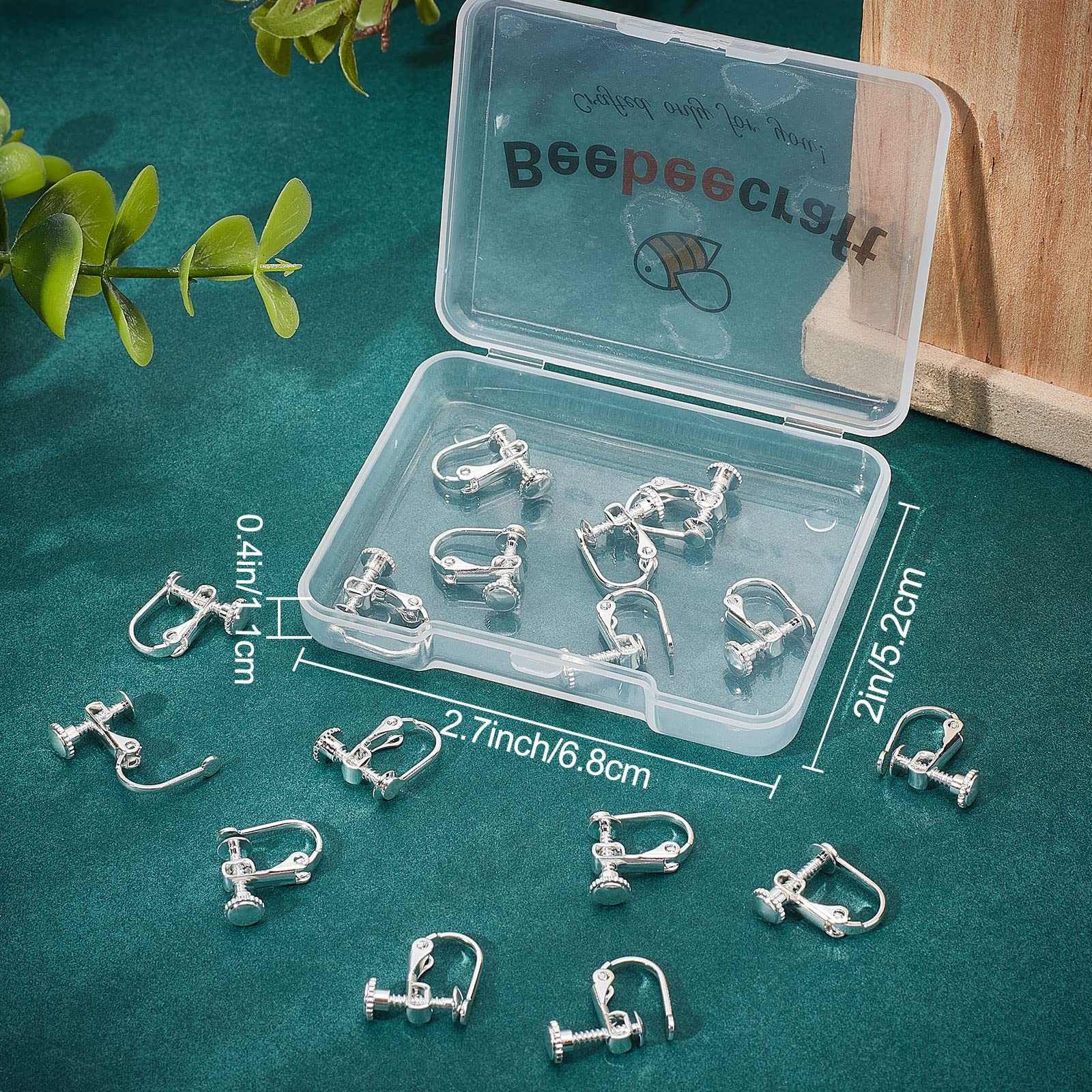 Beebeecraft 1 Scatola 12 Pezzi Accessori per Orecchini A Clip Ottone Placcato In Oro 24K e Argento Sterling 2 Stili Vassoio Piatto Rotondo Componenti per Orecchini Non-Piercing Accessori per Orecchini