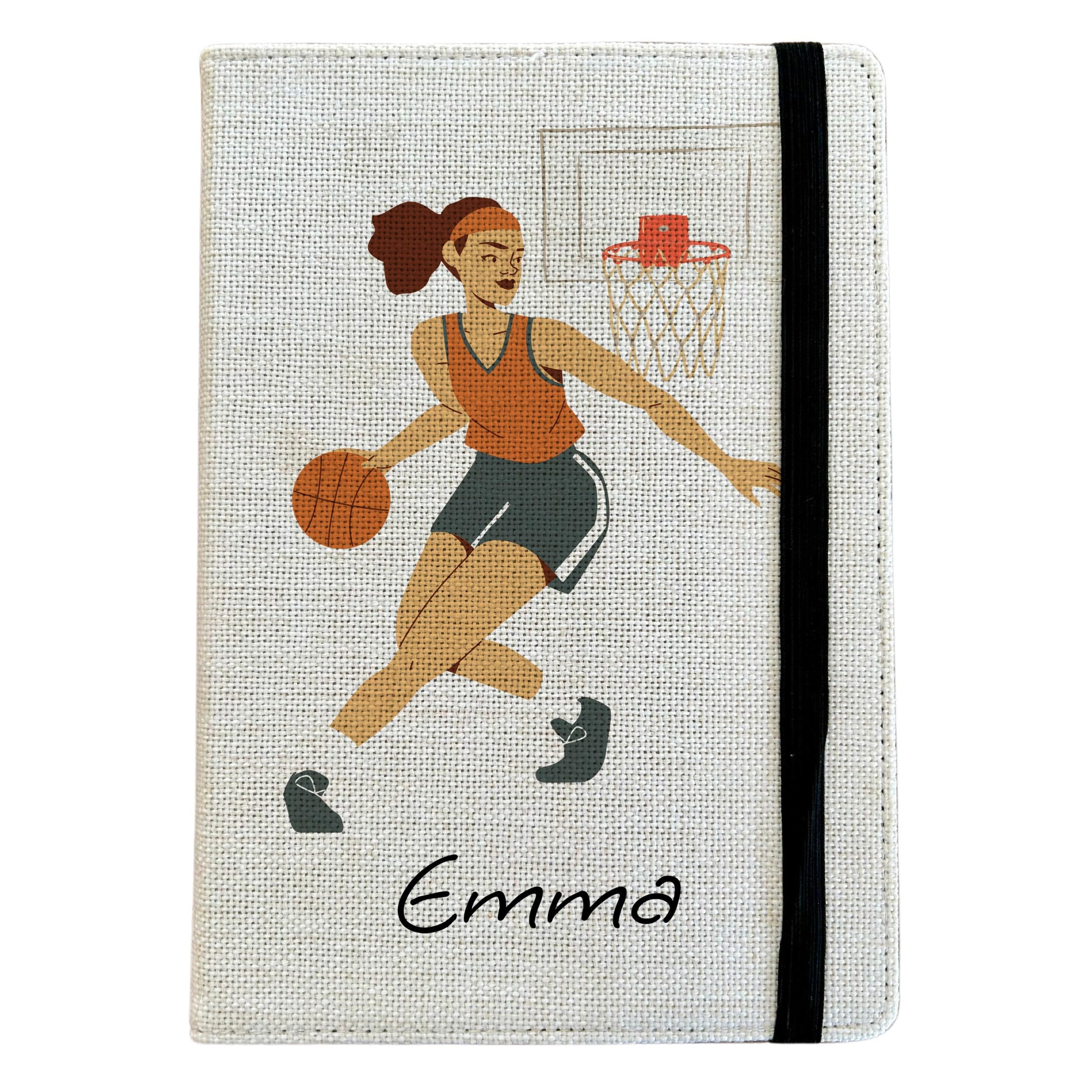 Personalised Womens Basketball A5 Notebook - Custom Sports Lined Journal - Reusable Training Notebook Cover - Linen Hardback Journal Cover