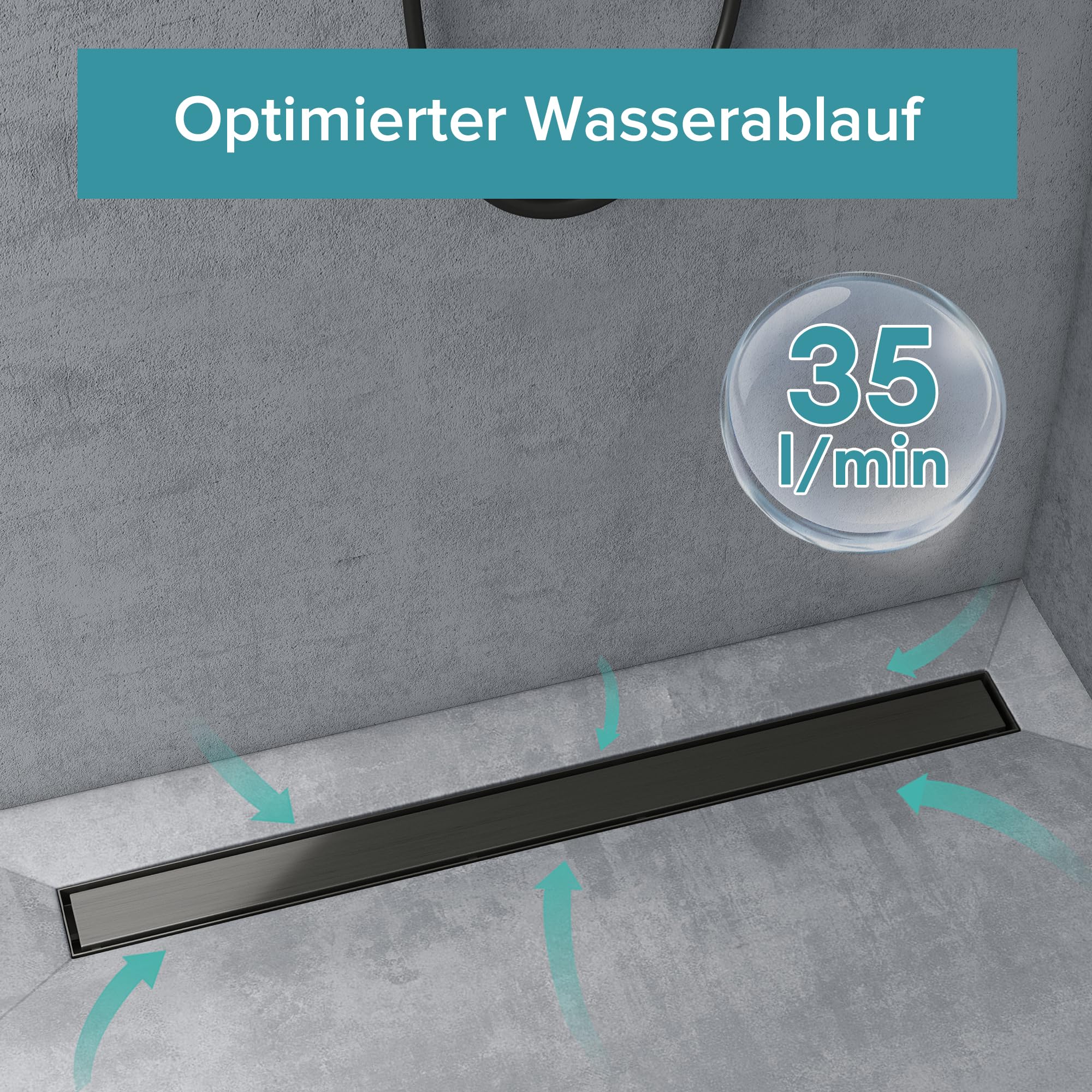 doporro Komplettset Duschrinne 70 cm aus Edelstahl, Bodenablauf in Grau | Design Duschrinne Dusche Duschablauf mit Gruchstop und Haarsieb befliesbar Duschabfluss KE110