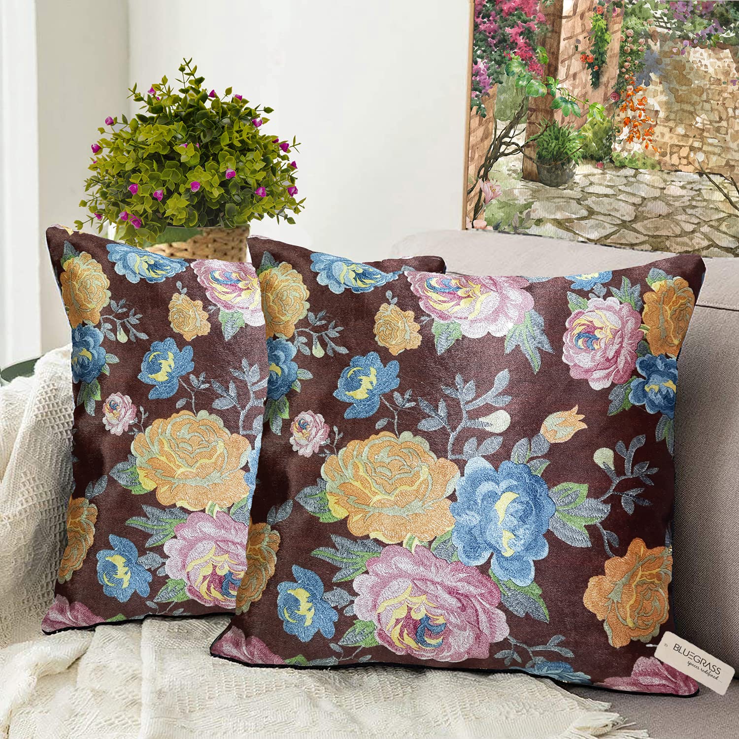 BLUE GRASS HD Digital Floral Print Velvet Cushion Cover - Set of 2 || Design: Embro || Maroon || Size: 24x24 Inches. (B0BNBX4F89) Amazon Price History, Amazon Price Tracker