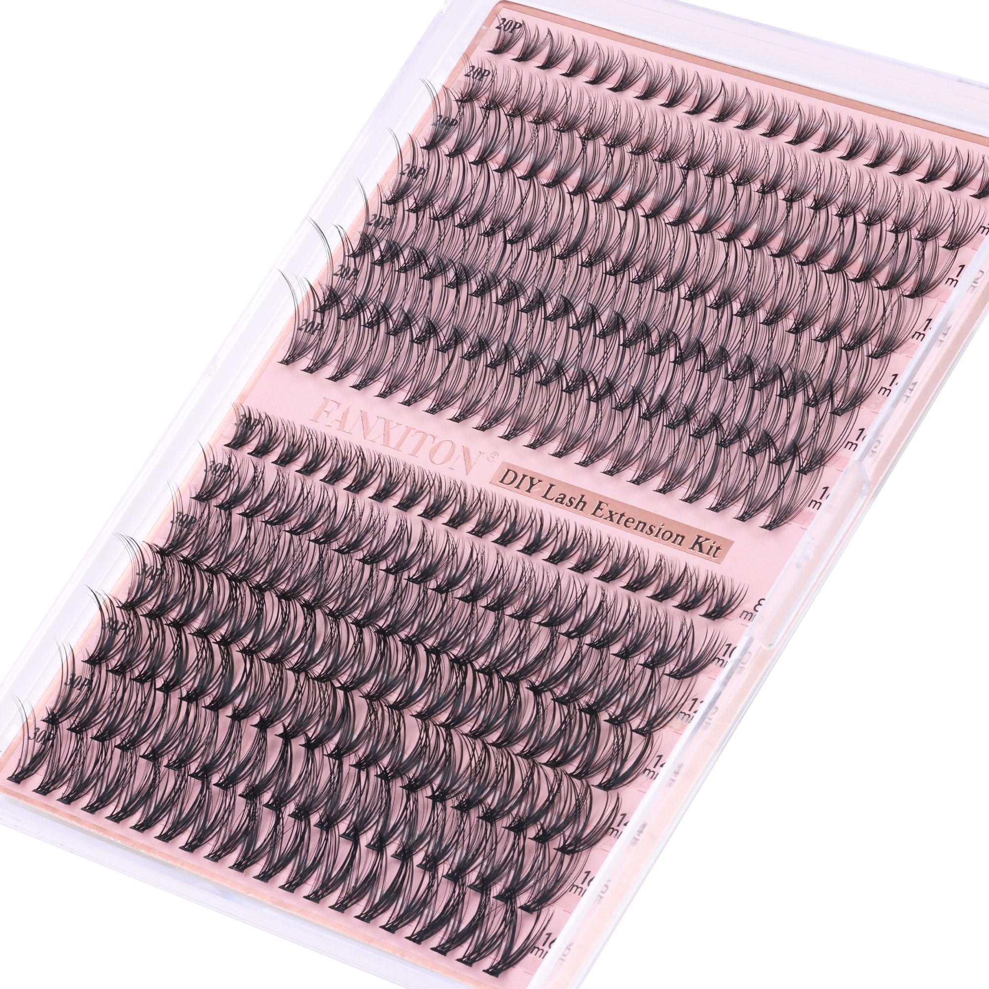 FANXITON DIY Individual Eyelash Extension Kit, Thick Volume Lash Clusters 40D+50D D Curvature, 280 Pieces Thin Band Cluster Lashes with Bond and Seal Tweezers: (NG04)DIY Lash Extension Kit-D
