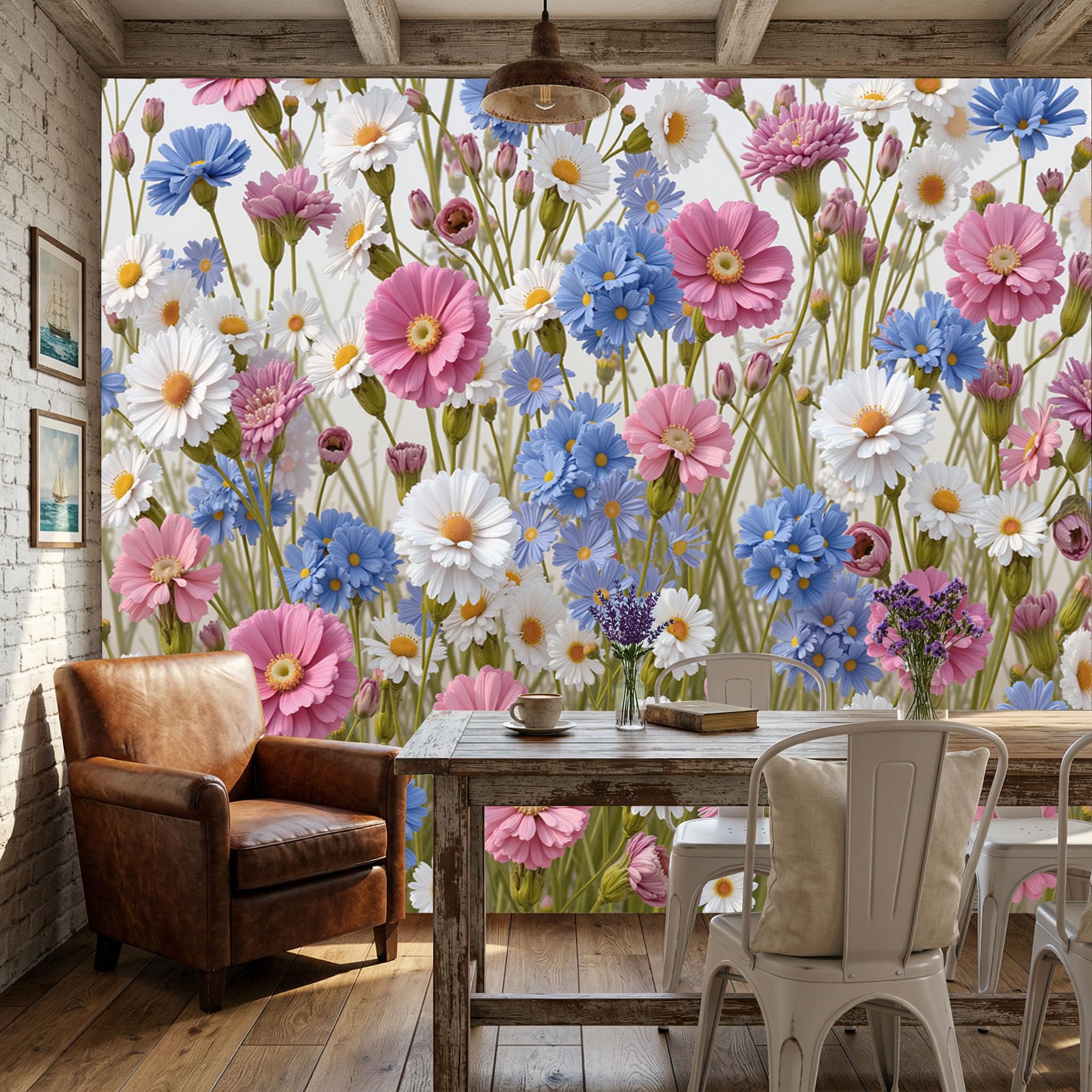 Papier peint panoramique marguerite tapisserie intissée salon 350x256