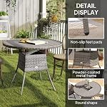 Outsunny 35.4" Outdoor Wicker Dining Table, PE Rattan Patio Furniture with Wood-Plastic Composite Top, Metal Frame Round Garden Table for Balcony, Garden, Grey