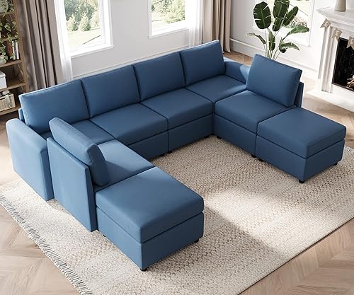 LINSY HOME Modular Sectional Sofa, U Shaped Sectional Couch with Storage, Ottomans, Oversized Modular Sectionals Sleeper Sofa with Memory Foam, 8