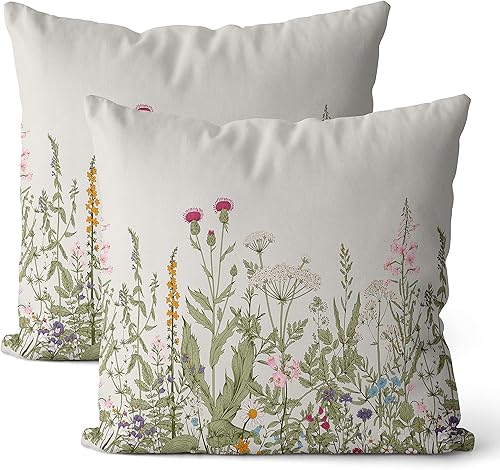 Wsunsal Juego de 2 fundas de almohada decorativas de flores de primavera de 18 x 18 pulgadas, fundas de almohada decorativas con flores verdes