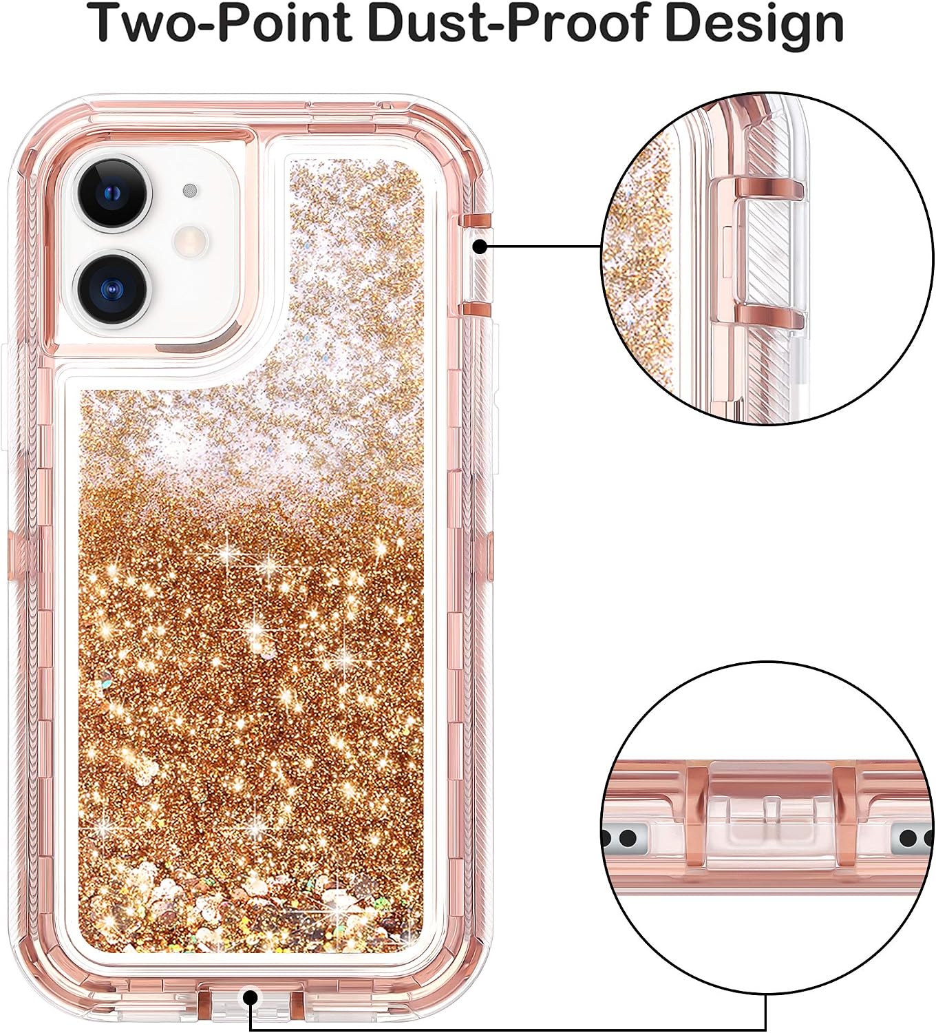 JAKPAK Compatible with iPhone 12 Case iPhone 12 Pro Case for Girls Women Glitter Bling Sparkle Heavy Duty Shockproof Protective Cover Compatible with iPhone 12 iPhone 12 Pro 6.1 inch Rose Gold