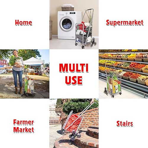 Miniatura 6 de dbest products Stair Climber Cruiser Cart Sport Shopping Grocery Cesta plegable para ropa sucia con ruedas, carrito plegable utilitario compacto y