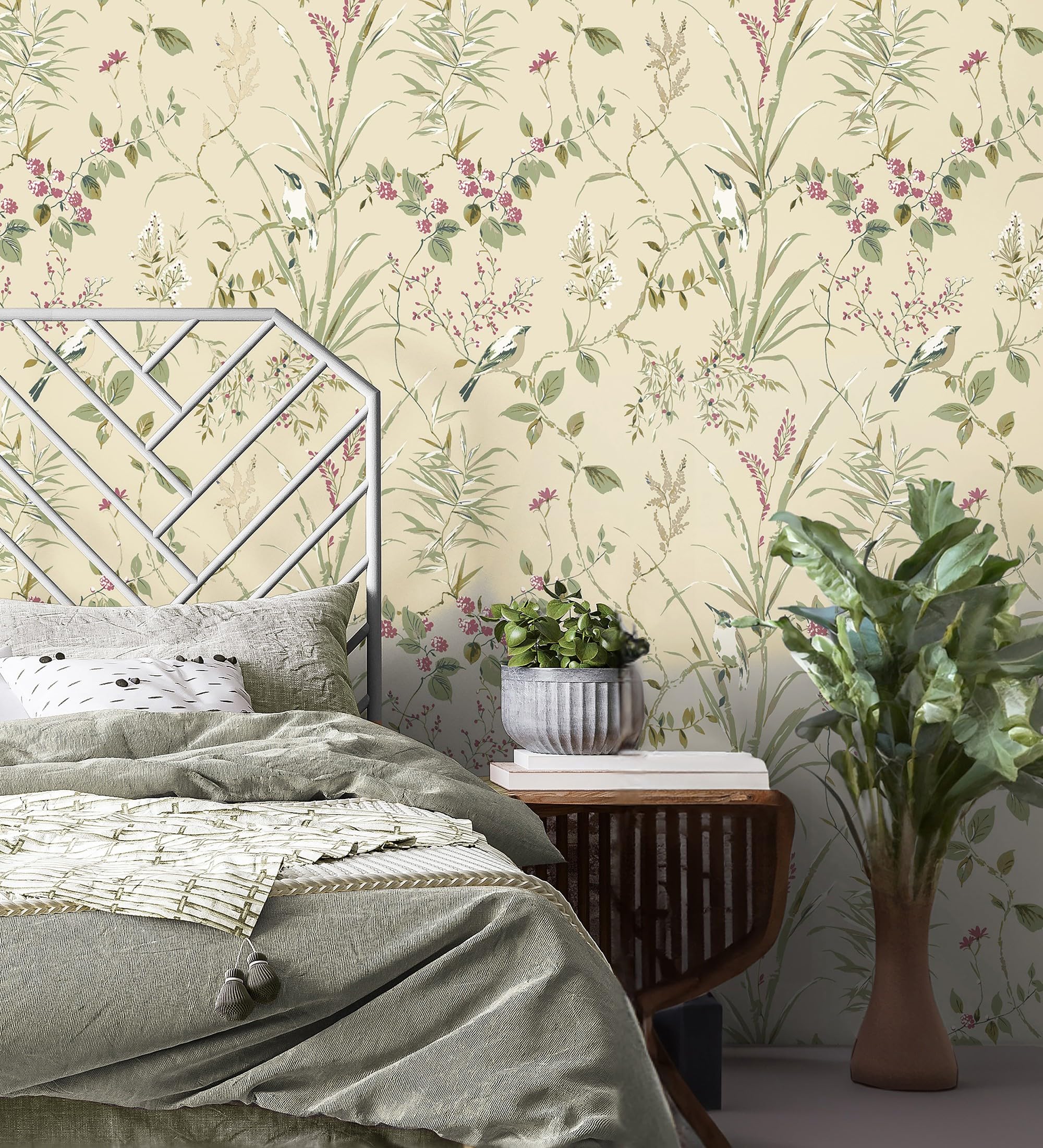 GAULAN 683550 Papier peint à branches et oiseaux romantique sur fond beige toasté pour mur salon chambre couloir jeune salle à mange tête de lit hall - Rouleaux de 10 m x 0,53 m