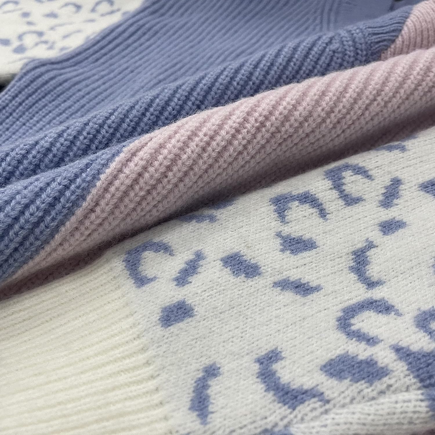 ANCAPELION Women’s V Neck Sweater Pullover Leopard Long Sleeve Basic Color Block Jumper Casual Knitted Tops - Image 5