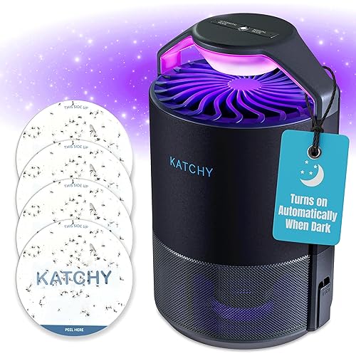 Katchy Midnight Indoor Insect Trap – Auto/Manual Mode – Blue Light & Fan Suction Catcher for Mosquito, Fruit Fly, Gnat, Fungus Gnat & Moth – Ideal for Kitchen & Indoor Plants (Black)
