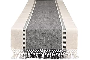 DII Dobby Stripe Table Runner Suits 8-10 Seat Rectangle Tables, White and Dark Gray