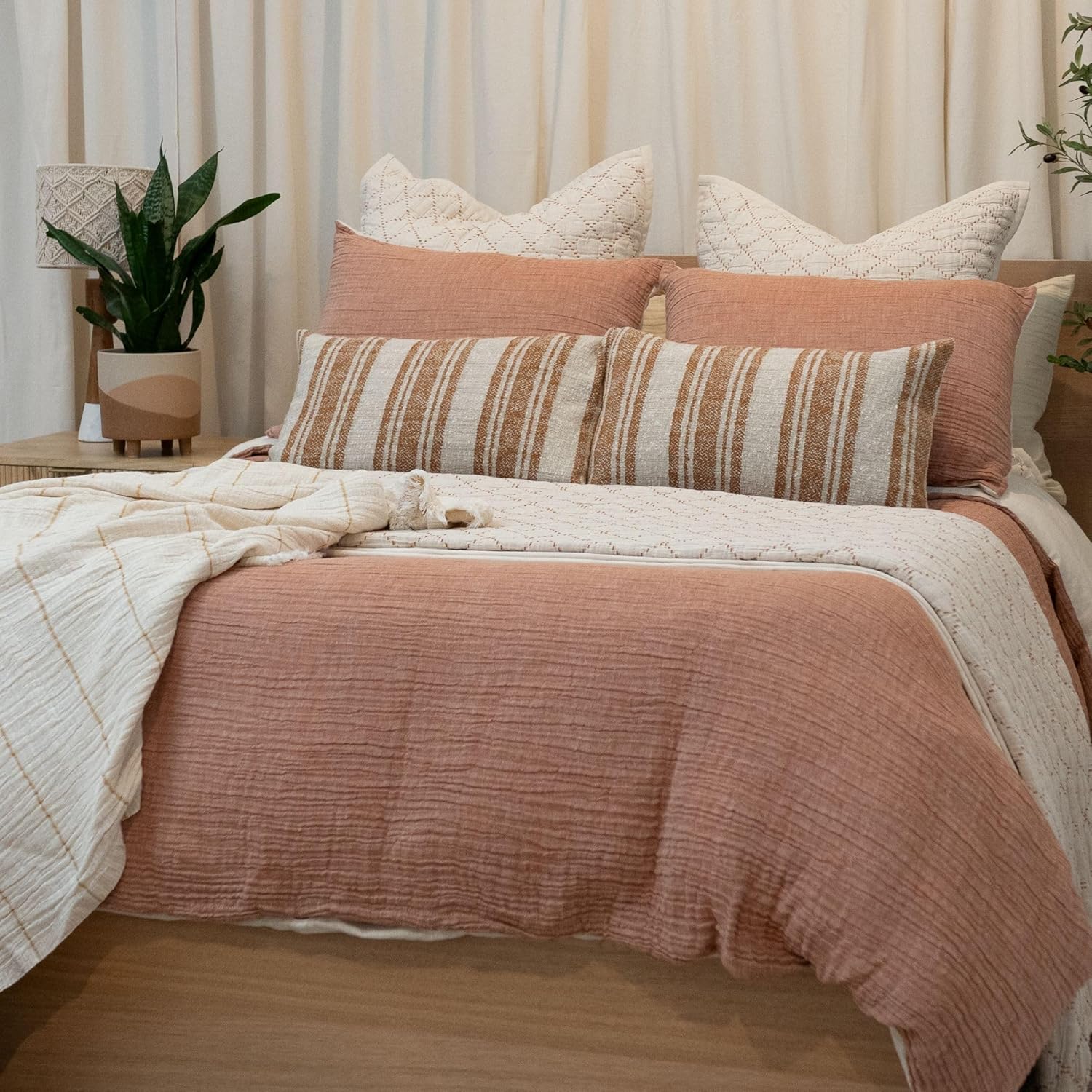 Zen Sand Linen Full/Queen Duvet Cover, Cotton-Linen Blend Bedding, Oeko-TEX Certified, Tie Closure, Luxury Breathable Comforter Cover