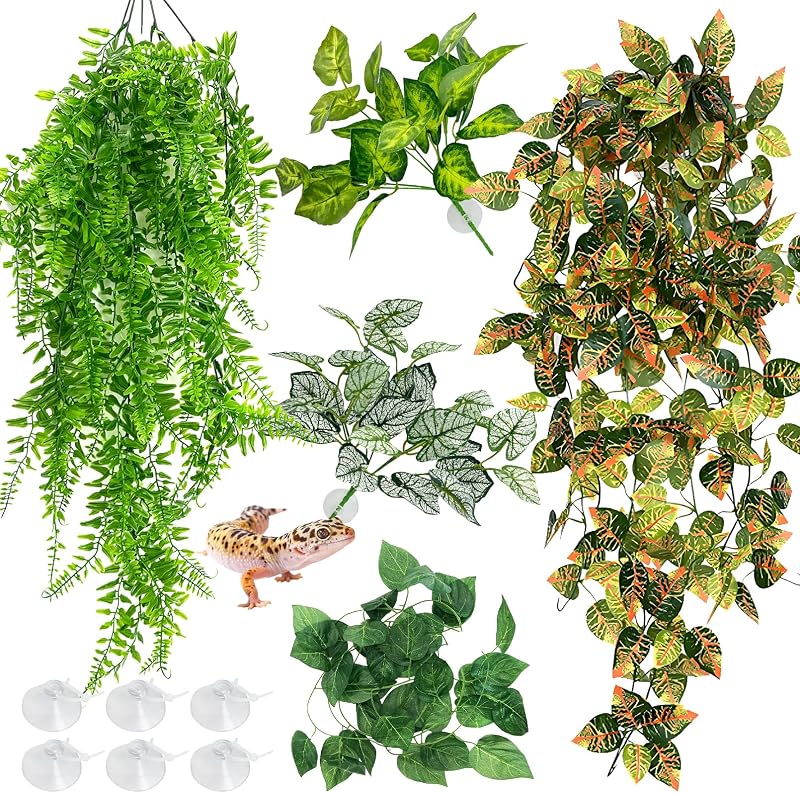 Plantas Artificiais para Terrário com Folhas Penduradas e Ventosas Hamiledyi, Pacote com 5