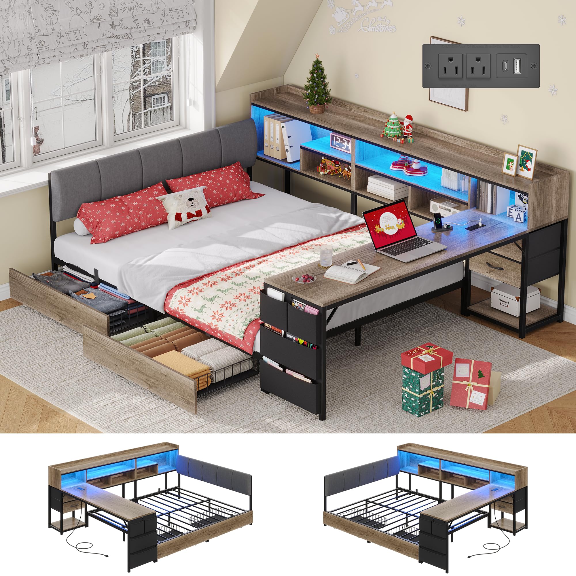 Dnxao Space-Saving Corner Bed Frame Full
